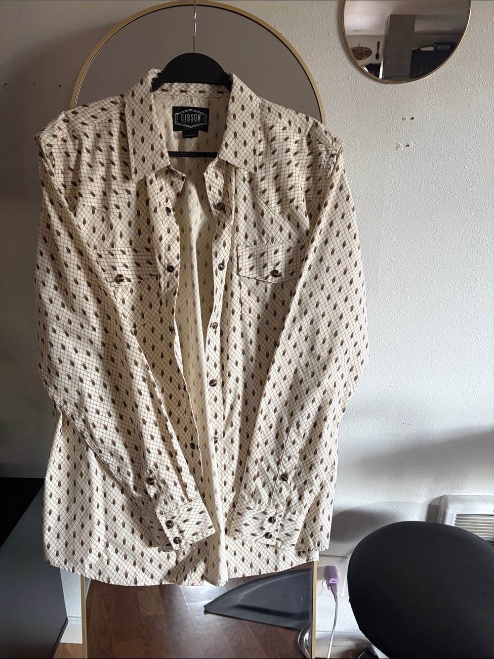 Gibson Cream Diamond-Print Men's Button-Up Shirt